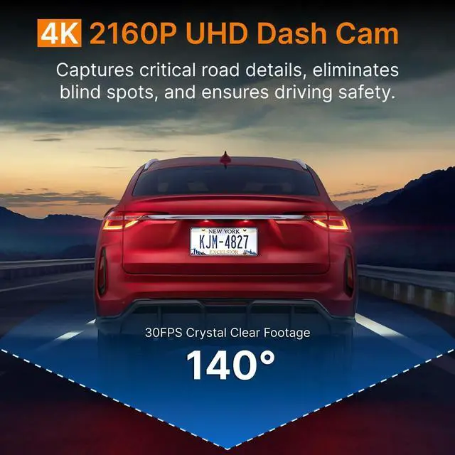 Alt view image 2 of 7 - Miofive Car Camera 4K Resolution, WiFi, Bluetooth, GPS Dash Cam, 3-Inch IPS Screen, Night Vision, Loop Recording, HDR, App Control, and Supports up to 512GB with a Free 32GB Card Included