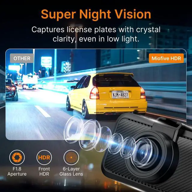 Alt view image 3 of 7 - Miofive Car Camera 4K Resolution, WiFi, Bluetooth, GPS Dash Cam, 3-Inch IPS Screen, Night Vision, Loop Recording, HDR, App Control, and Supports up to 512GB with a Free 32GB Card Included