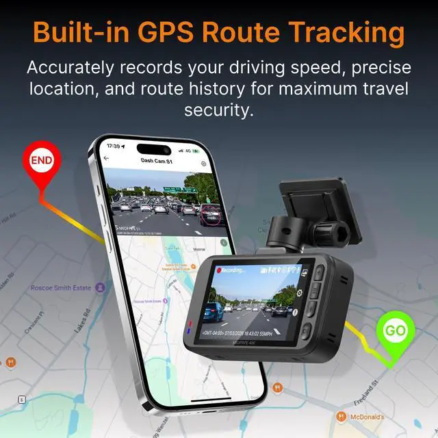 Alt view image 5 of 7 - Miofive Car Camera 4K Resolution, WiFi, Bluetooth, GPS Dash Cam, 3-Inch IPS Screen, Night Vision, Loop Recording, HDR, App Control, and Supports up to 512GB with a Free 32GB Card Included