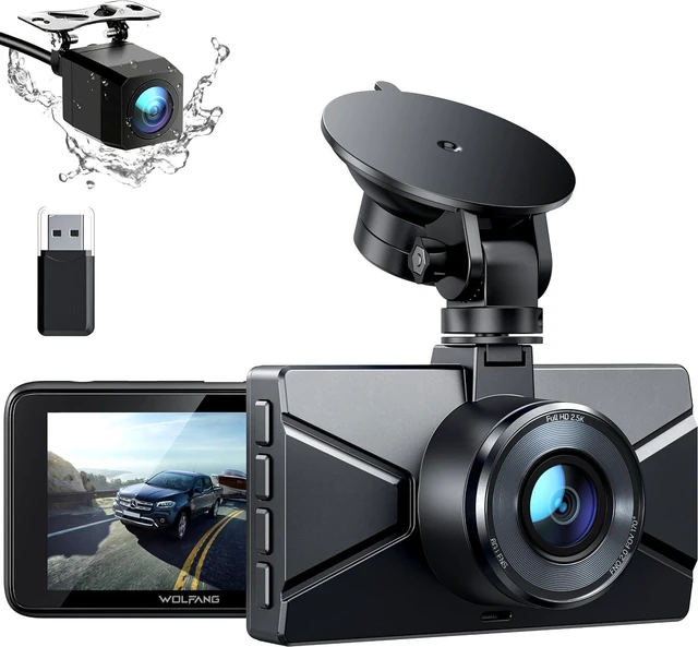 Main image of WOLFANG Dash Cam Front and Rear 2.5K, Dashcam with 3.0" LCD Display, Super Night Vision, Loop Recording, G-Sensor, 170 Wide Angle HDR, Parking Guard, 32G Micro SD Card and Card Reader Included