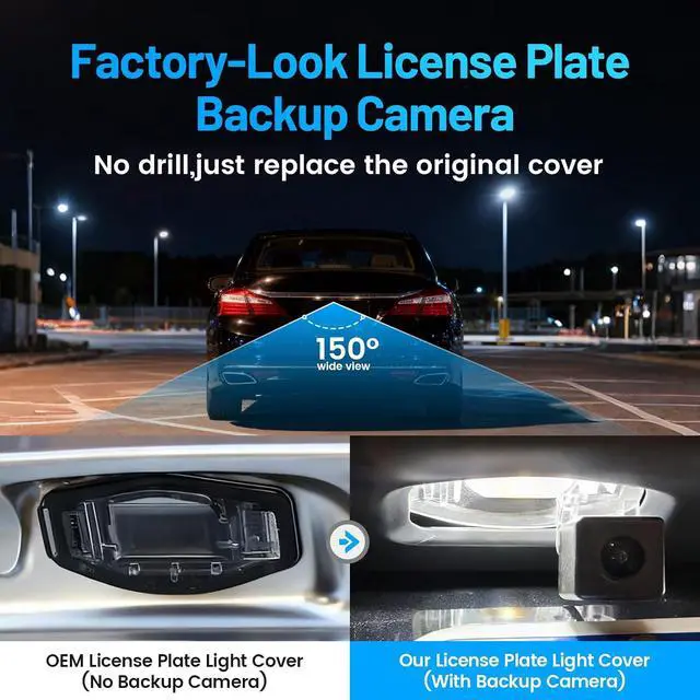 Alt view image 3 of 7 - EWAY Backup Camera for Select Honda Accord Civic, for Acura MDX RL TL TSX ILX, Reverse Camera with Factory Style Rear License Plate Light Housing - RCA Plug for Aftermarket Radio Monitor