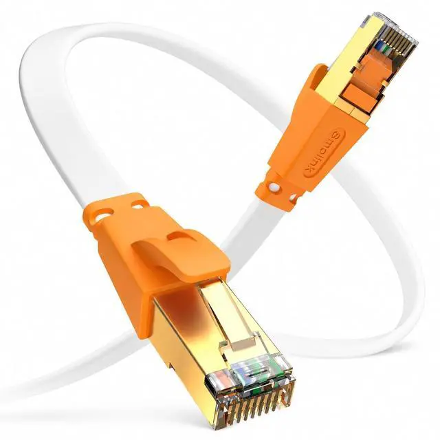 Main image of Smolink Cat 8 Ethernet Cable 20ft, 40Gbps 2000MHz Flat LAN Cable | SFTP Shielded Flat Cable with Gold Plated RJ45 Connector for Router, Modem, Switch, Gaming PC, PS5, Xbox, White