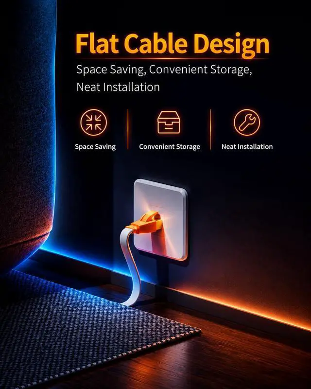 Alt view image 6 of 7 - Smolink Cat 8 Ethernet Cable 20ft, 40Gbps 2000MHz Flat LAN Cable | SFTP Shielded Flat Cable with Gold Plated RJ45 Connector for Router, Modem, Switch, Gaming PC, PS5, Xbox, White