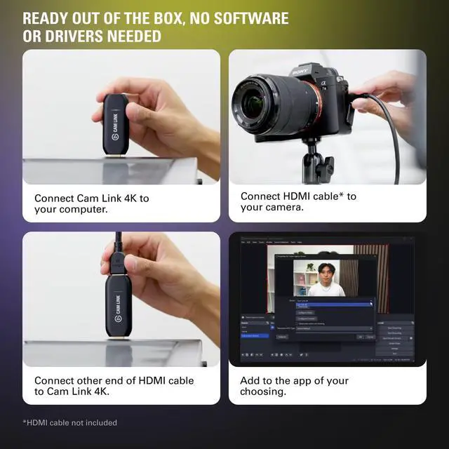 Alt view image 6 of 7 - Elgato Cam Link 4K Capture Card for DSLR, Camcorder, Action Cam | HDMI to USB 3.0, Stream in 1080p60 or 4K30/60, Ultra-low latency, Works with OBS, Zoom, Discord, PC/Mac/iPad compatible