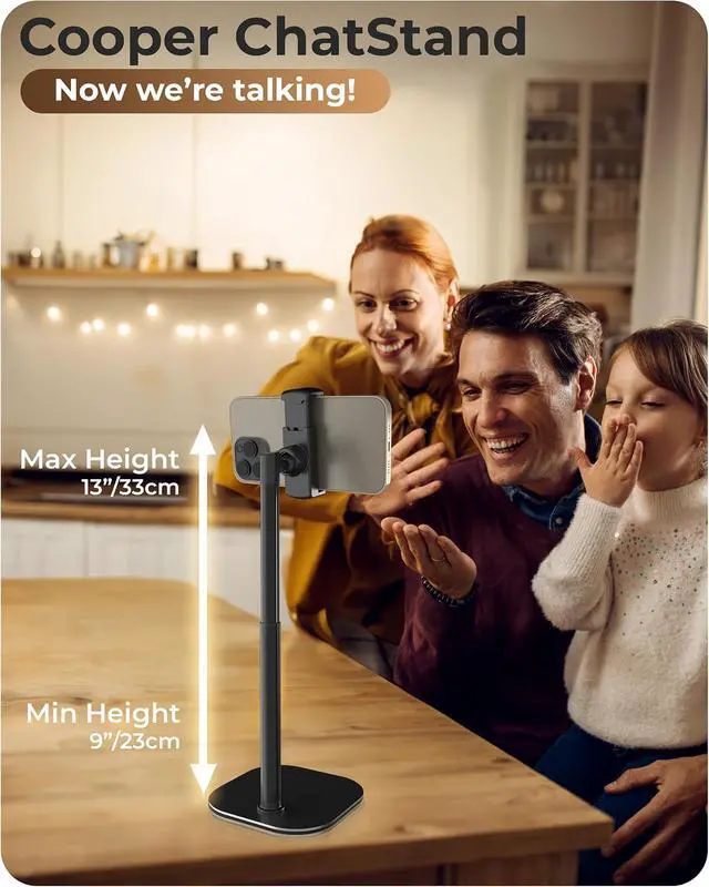 Alt view image 2 of 7 - COOPER ChatStand, Adjustable Cell Phone Stand for Desk, Phone Stand for Recording, iPhone Holder for Filming, Small iPhone Tripod, Soporte para Celular, Fits Samsung, Android, (Night Black)