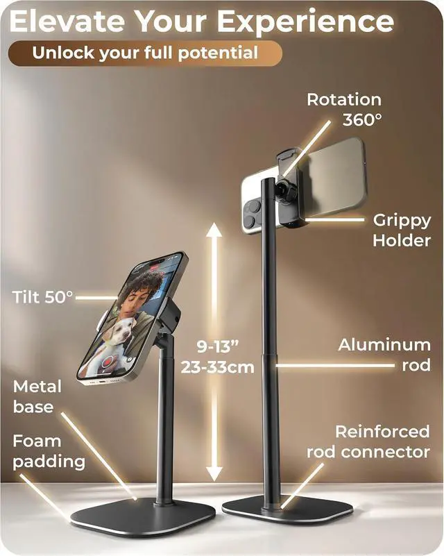 Alt view image 6 of 7 - COOPER ChatStand, Adjustable Cell Phone Stand for Desk, Phone Stand for Recording, iPhone Holder for Filming, Small iPhone Tripod, Soporte para Celular, Fits Samsung, Android, (Night Black)