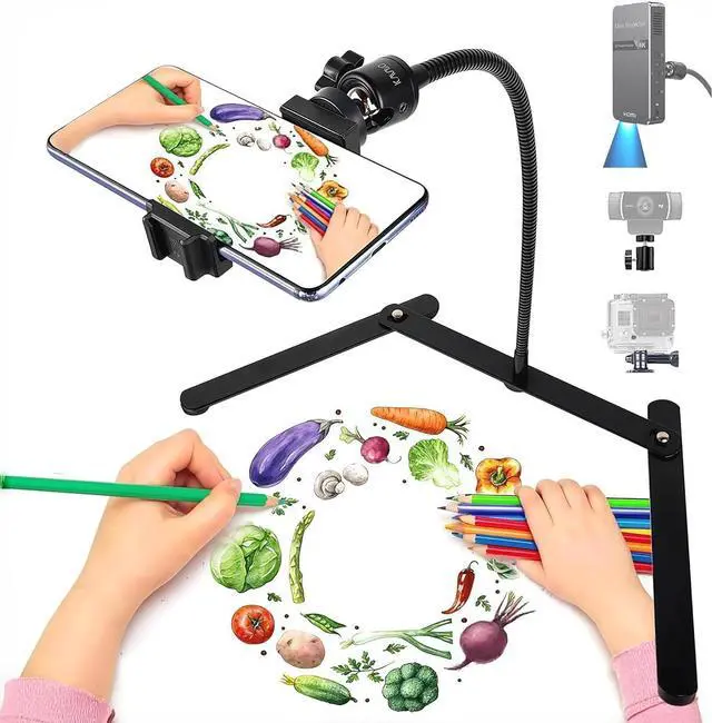 Main image of Gooseneck Phone Holder, Adjustable Overhead Phone Mount for Desk, Phone Stand for Recording Live Streaming, Mini Projector Stand Alternative, Overhead Tripod for Phone for Cooking Drawing Teaching