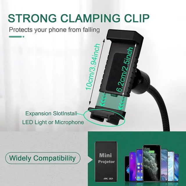 Alt view image 2 of 7 - Gooseneck Phone Holder, Adjustable Overhead Phone Mount for Desk, Phone Stand for Recording Live Streaming, Mini Projector Stand Alternative, Overhead Tripod for Phone for Cooking Drawing Teaching