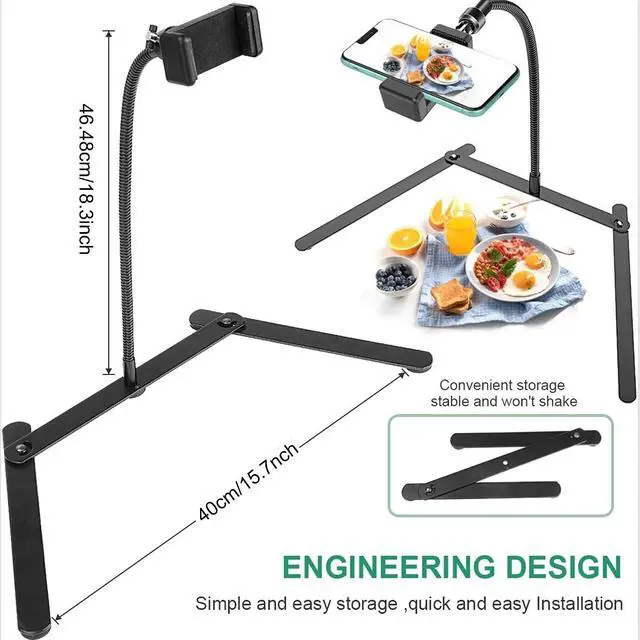 Alt view image 3 of 7 - Gooseneck Phone Holder, Adjustable Overhead Phone Mount for Desk, Phone Stand for Recording Live Streaming, Mini Projector Stand Alternative, Overhead Tripod for Phone for Cooking Drawing Teaching