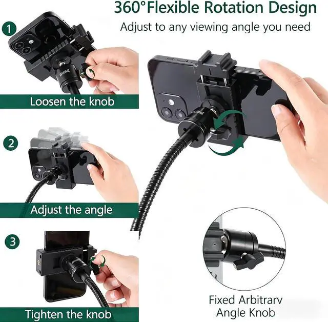 Alt view image 5 of 7 - Gooseneck Phone Holder, Adjustable Overhead Phone Mount for Desk, Phone Stand for Recording Live Streaming, Mini Projector Stand Alternative, Overhead Tripod for Phone for Cooking Drawing Teaching