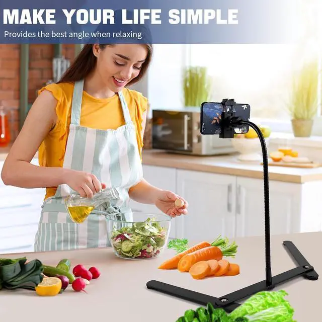 Alt view image 7 of 7 - Gooseneck Phone Holder, Adjustable Overhead Phone Mount for Desk, Phone Stand for Recording Live Streaming, Mini Projector Stand Alternative, Overhead Tripod for Phone for Cooking Drawing Teaching