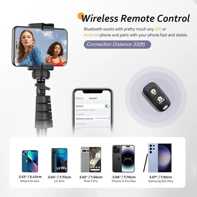 Alt view image 3 of 7 - Aureday 62" Phone Tripod Accessory Kits, Camera & Cell Phone Tripod Stand with Wireless Remote and Universal Tripod Head Mount, Perfect for Selfies/Video Recording/Vlogging/Live Streaming
