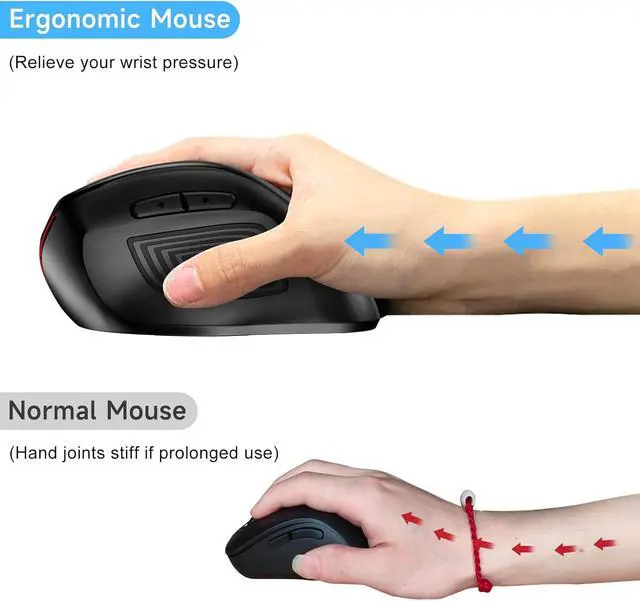 Alt view image 3 of 7 - memzuoix Ergonomic Wireless Mouse, 2.4G Optical Cordless, 800/1200/1600 DPI, Vertical Computer Mouse for Laptop, Mac, PC, Desktop (Right Hand, Large) - Red