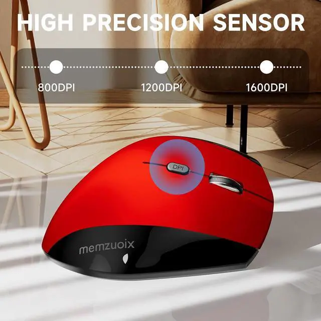 Alt view image 5 of 7 - memzuoix Ergonomic Wireless Mouse, 2.4G Optical Cordless, 800/1200/1600 DPI, Vertical Computer Mouse for Laptop, Mac, PC, Desktop (Right Hand, Large) - Red