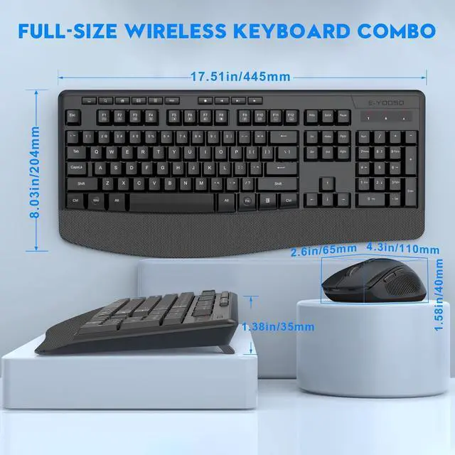 Alt view image 2 of 7 - Wireless Keyboard and Mouse Combo, Full Size Ergonomic with Wrist Rest | 2.4GHz USB Receiver, 3 DPI Adjustable 6-Button Cordless Mouse for Computer, Laptop, PC, Windows