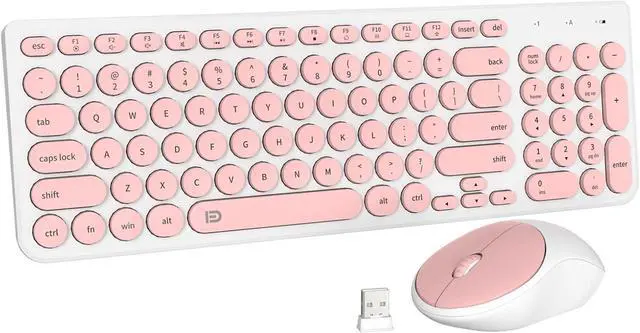 Main image of FD iK6630 Wireless Keyboard and Mouse Combo - 2.4GHz USB Cordless, Cute Round Keys, Quiet and Slim Set for Laptop, Computer, TV, and Mac - Salmon Pink & White