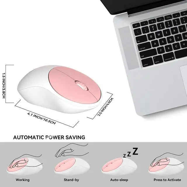 Alt view image 4 of 6 - FD iK6630 Wireless Keyboard and Mouse Combo - 2.4GHz USB Cordless, Cute Round Keys, Quiet and Slim Set for Laptop, Computer, TV, and Mac - Salmon Pink & White