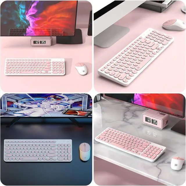 Alt view image 6 of 6 - FD iK6630 Wireless Keyboard and Mouse Combo - 2.4GHz USB Cordless, Cute Round Keys, Quiet and Slim Set for Laptop, Computer, TV, and Mac - Salmon Pink & White