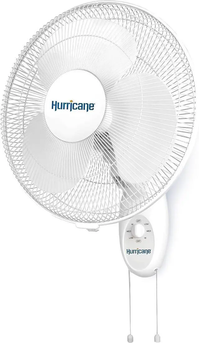 Main image of Hurricane Supreme Oscillating Wall Fan, 3 Speeds, White - 16in | Quiet Operation - Wall Mount Corded Electric Air Cooling Unit with Pull Cords for Home, Garage, Greenhouse, Workshop, or Gym