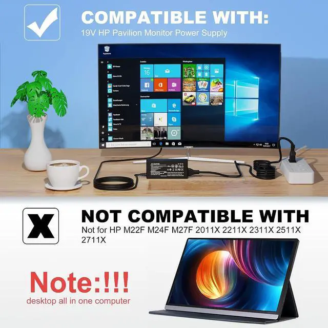 Alt view image 5 of 7 - 19V Monitor Power Adapter Cord Compatible with Asus | vg245, vg278, vg278q, vg279, vg279q, vg245h, 27'' 24'' 23'' 22'', Tuf Gaming