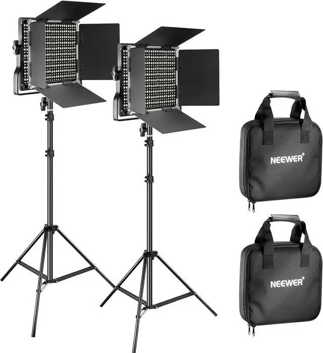 Main image of NEEWER 2 Pack Bi Color 660 LED Video Light and Stand Kit: (2) 3200-5600K CRI 96+ Dimmable Light with U Bracket and Barndoor, (2) 75 inches Light Stand for Studio Photography, Video Recording (Black)