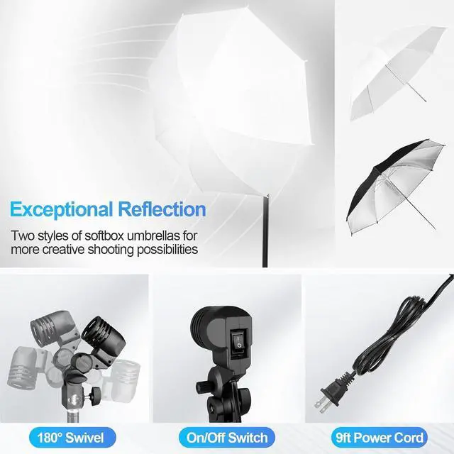 Alt view image 4 of 7 - EMART Photography Lighting Kit with 8.5x10FT Photo Backdrop Stand System & Photography Umbrella, 5500K 45W CFL Bulb, Black/White Muslin Backdrop, Umbrella Lights for Video Recording, Portrait, Studio