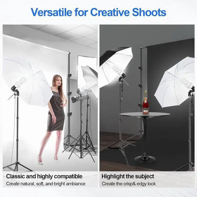 Alt view image 7 of 7 - EMART Photography Lighting Kit with 8.5x10FT Photo Backdrop Stand System & Photography Umbrella, 5500K 45W CFL Bulb, Black/White Muslin Backdrop, Umbrella Lights for Video Recording, Portrait, Studio