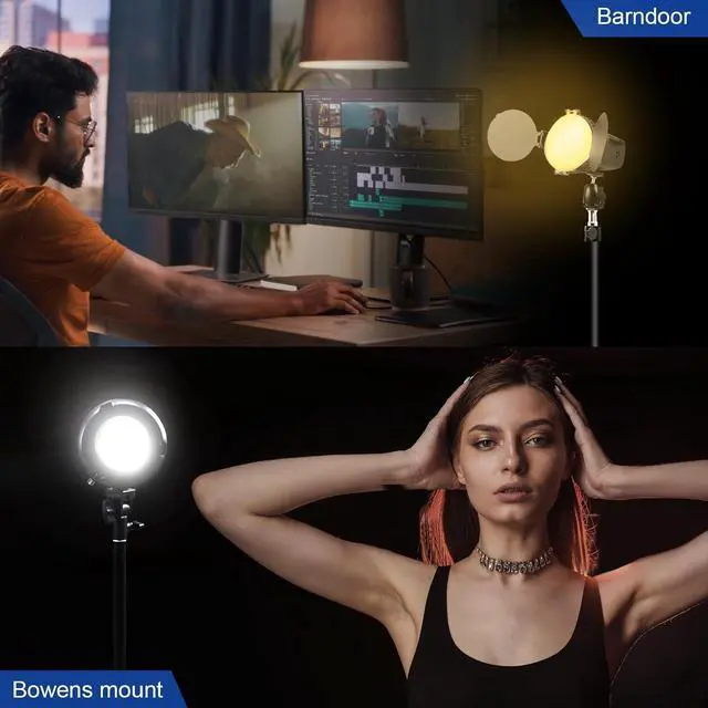 Alt view image 4 of 7 - WELLMAKING 40W Portable LED Light CRI97+ 5600K Daylight for Video | Fresnel lens, LCD screen, barndoors, Bowens mount, dimmable output, AC/DC power supply, low noise design