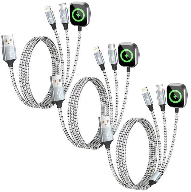 Main image of Travel Essentials 3in1 Multi Charging Cable for iPhone Watch Charger 3PK5FT | USB A to Type C/IP/iWatch Charger, Charging Cords for Multiple Devices Compatible with iWatch Ultra/11-2&iPhone 17-8