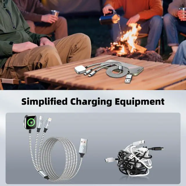 Alt view image 3 of 7 - Travel Essentials 3in1 Multi Charging Cable for iPhone Watch Charger 3PK5FT | USB A to Type C/IP/iWatch Charger, Charging Cords for Multiple Devices Compatible with iWatch Ultra/11-2&iPhone 17-8