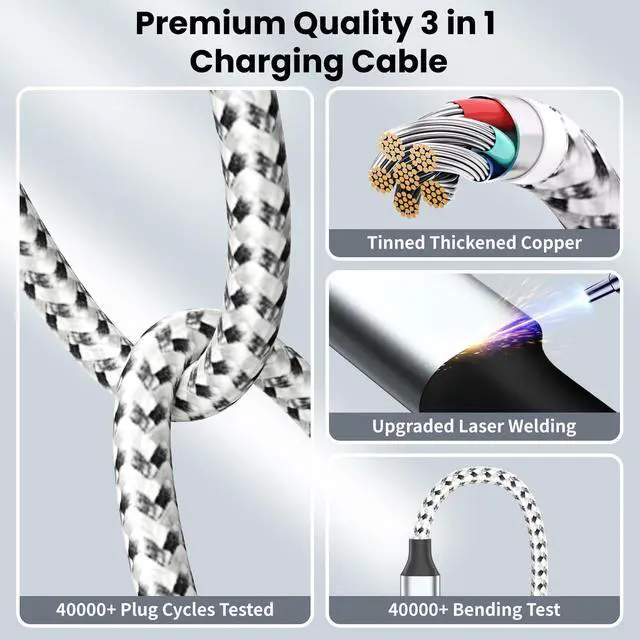 Alt view image 6 of 7 - Travel Essentials 3in1 Multi Charging Cable for iPhone Watch Charger 3PK5FT | USB A to Type C/IP/iWatch Charger, Charging Cords for Multiple Devices Compatible with iWatch Ultra/11-2&iPhone 17-8