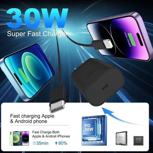 Alt view image 3 of 7 - 10Ft Phone 14 13 12 11 Charger Fast Charging,30W USB C Phone Charge Type C Charger with Extra Long USB C to Lightning Cable Cord for P Hone 14/13/12/11 Pro Max,14 Plus,Mini,Pro/XS/SE/XR/iPad,Black