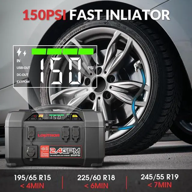 Alt view image 3 of 7 - LOKITHOR AW401 5-in-1 Multi-Function Car Emergency Tool | 2500 Amp Jump Starter(8.5L & 6.5L) | 150 PSI Air Compressor | 200 PSI Pressure Washer | 500-lumen LED | 20,000mAh Power Bank