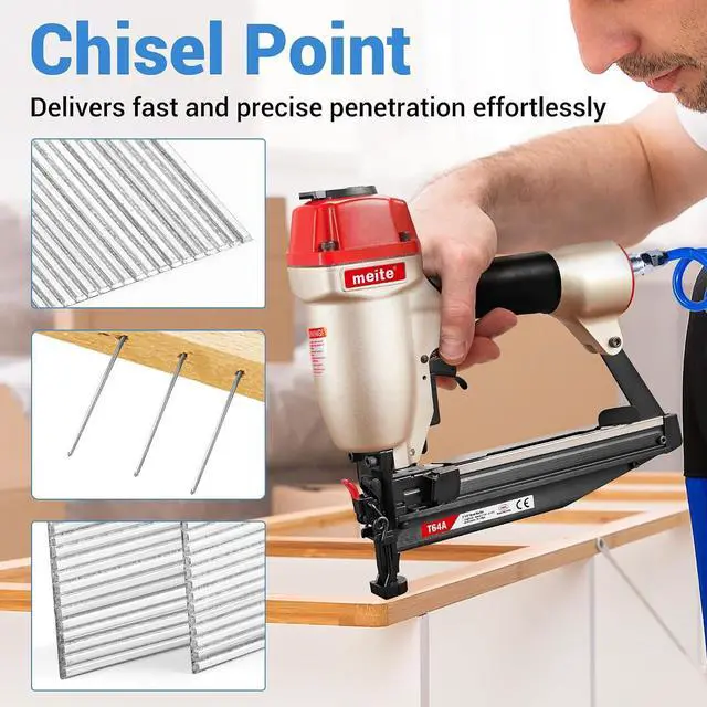 Alt view image 4 of 6 - meite 16 Gauge Finish Nails 2-1/2 Inch Galvanized Straight Nails 12,500PCS | Fits Pneumatic Cordless Finish Nailers, Rust-Resistant, Small Head Chisel Point for Softwood Hardwood Interior Trim Molding