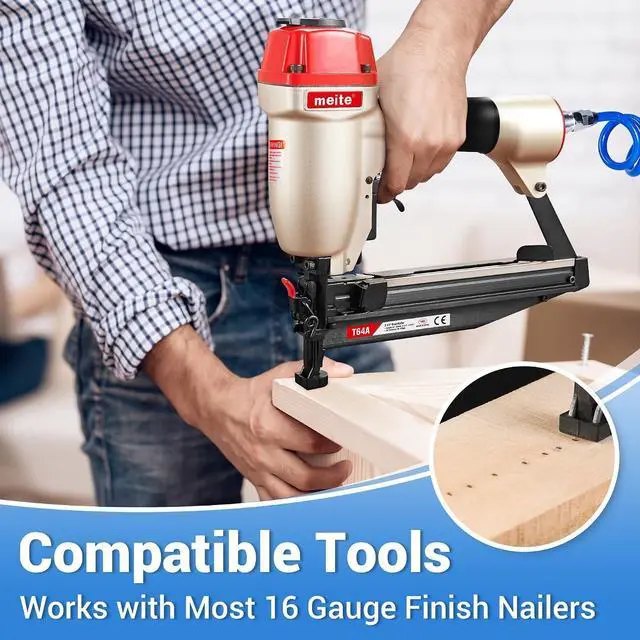 Alt view image 5 of 6 - meite 16 Gauge Finish Nails 2-1/2 Inch Galvanized Straight Nails 12,500PCS | Fits Pneumatic Cordless Finish Nailers, Rust-Resistant, Small Head Chisel Point for Softwood Hardwood Interior Trim Molding