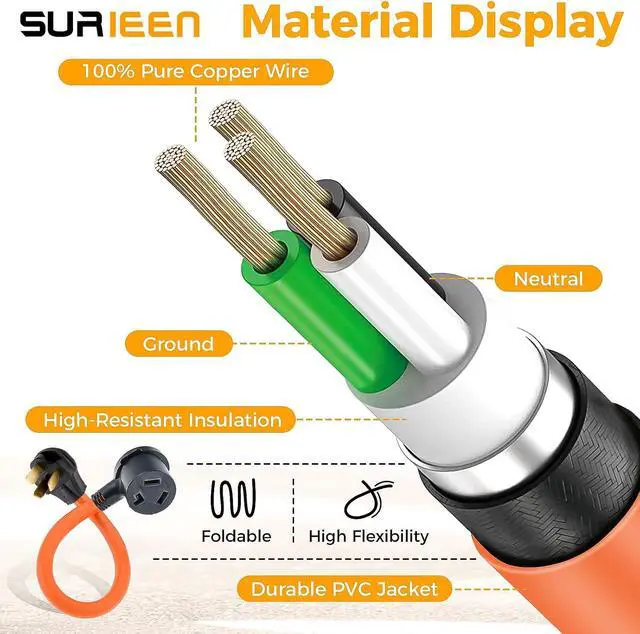 Alt view image 6 of 7 - NEMA 10-50P Male to 10-30R Female Dryer Adapter Plug 1.5FT | 3 Prong to 3 Prong Dryer Adapter Cord, 50 Amp to 30 Amp Socket for Old Style Dryer/Range to Dryer STW 10AWG/3C, 250V, ETL Lis