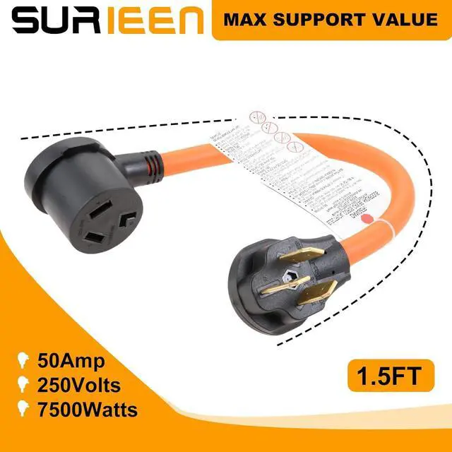 Alt view image 7 of 7 - NEMA 10-50P Male to 10-30R Female Dryer Adapter Plug 1.5FT | 3 Prong to 3 Prong Dryer Adapter Cord, 50 Amp to 30 Amp Socket for Old Style Dryer/Range to Dryer STW 10AWG/3C, 250V, ETL Lis