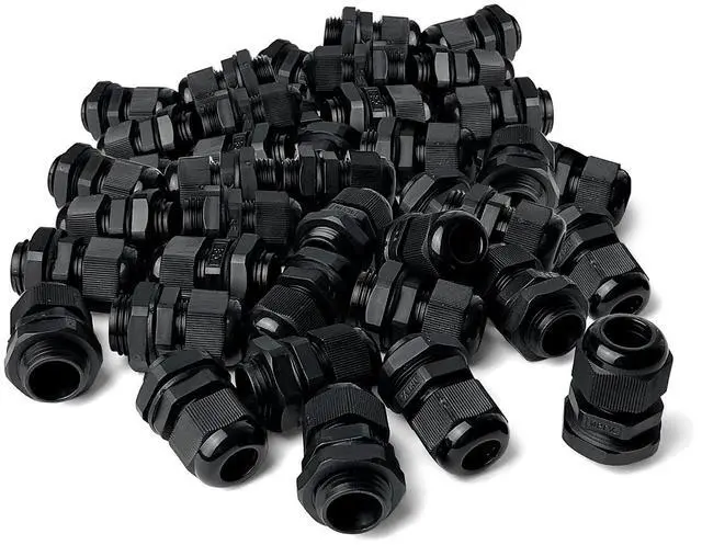 Main image of MGI SpeedWare 1/2" NPT Strain Relief Nylon Cord Grip Cable Glands, Black Plastic Grommet 100-Pack