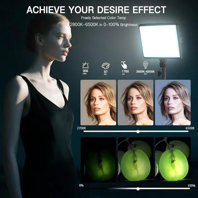Alt view image 3 of 7 - 1-Pack LED Video Light Kit, NiceVeedi Photography Lighting Kit, 2800-6500K Dimmable Studio Light with Tripod Stand & Phone Holder, 73" Stream Light for Video Recording, Game Streaming, YouTube