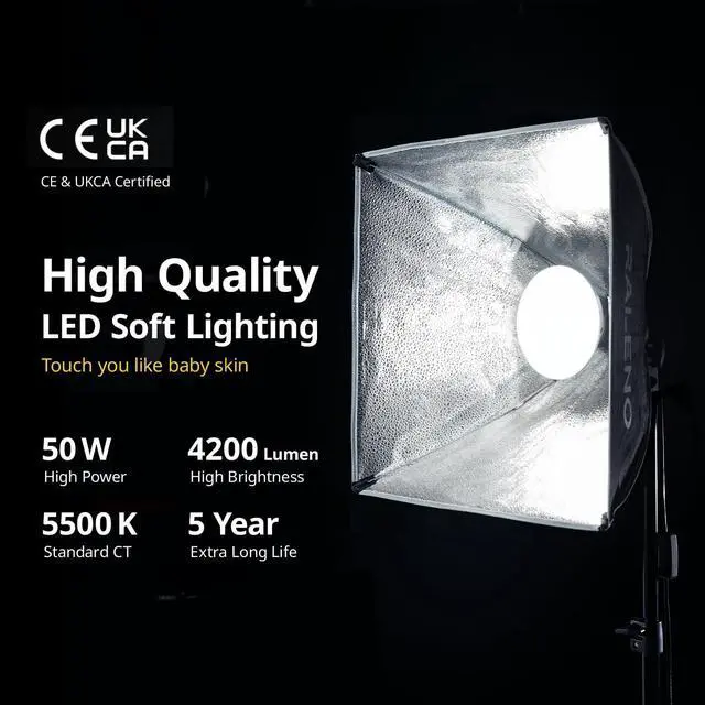 Alt view image 2 of 7 - RALENO 16"x16" Softbox Photography Lighting Kit for Video Recording Studio | Softbox Lighting with LED Bulb (50W | 5500K | 97 CRI ), Soft Box for TikTok Photography Shooting Live Streaming