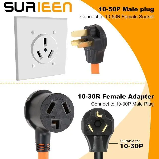 Alt view image 4 of 7 - NEMA 10-50P Male to 10-30R Female Dryer Adapter Plug 1.5FT | 3 Prong to 3 Prong Dryer Adapter Cord, 50 Amp to 30 Amp Socket for Old Style Dryer/Range to Dryer STW 10AWG/3C, 250V, ETL Lis