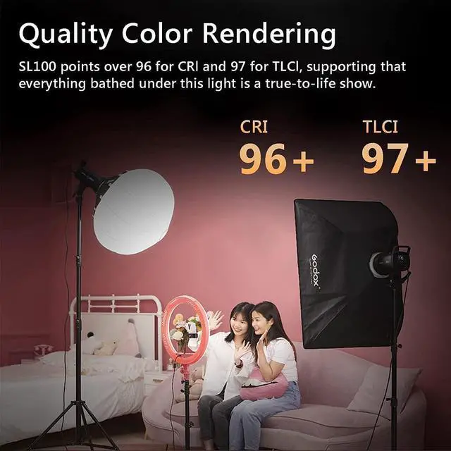 Alt view image 6 of 7 - Godox SL100D 100W Daylight LED Video Light 32,100Lux@1M, 5600K, CRI 96+, Bowens Mount LED Continuous Light, 8 FX, App Control, Silent Studio Lighting for Video Recording, Photography, Live Streaming