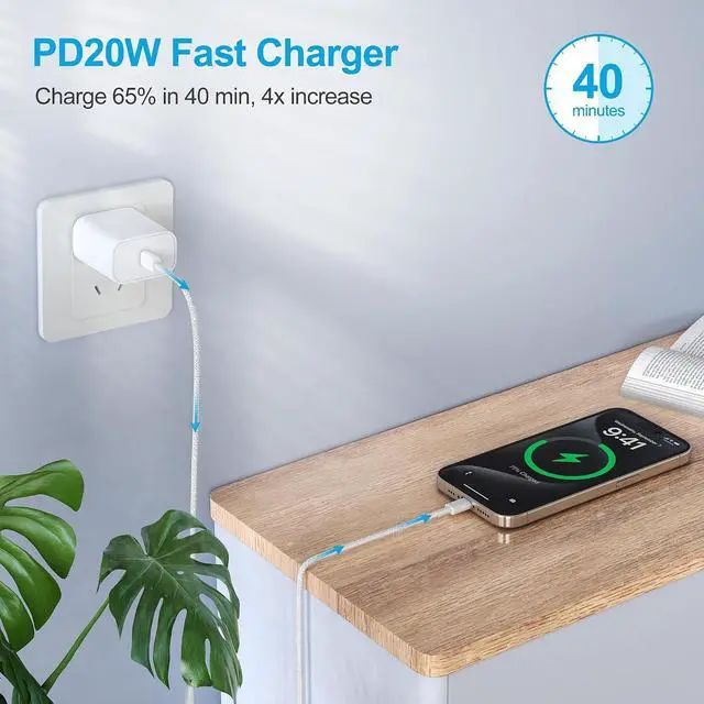 Alt view image 6 of 6 - for iPhone 16 15 Charger Fast Charging,2 Pack 20W Wall Charger Block with USB Type c Braided Cable 6ft Charging Cord for iPhone 16 15 Series,for i.Pad Pro 12.9/11 in/Pad air 5/4