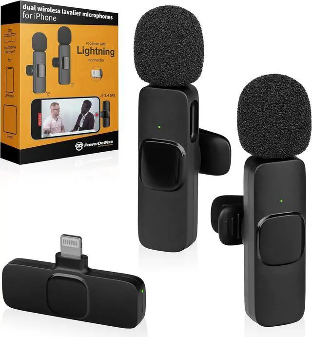 Main image of PowerDeWise Professional Wireless Lavalier Lapel Microphone for iPhone, iPad - Dual Omnidirectional Condenser Recording Mic for Interview Video Podcast Vlog YouTube