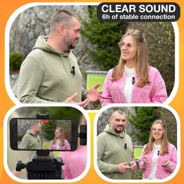 Alt view image 2 of 6 - PowerDeWise Professional Wireless Lavalier Lapel Microphone for iPhone, iPad - Dual Omnidirectional Condenser Recording Mic for Interview Video Podcast Vlog YouTube