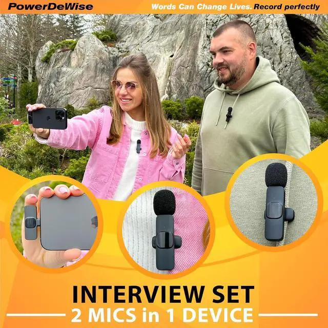 Alt view image 5 of 6 - PowerDeWise Professional Wireless Lavalier Lapel Microphone for iPhone, iPad - Dual Omnidirectional Condenser Recording Mic for Interview Video Podcast Vlog YouTube