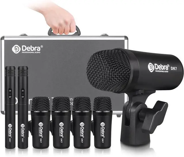 Main image of D Debra DK7 Pro 7-Piece Wired Drum Microphone Kit for Performing and Recording Drummers, Includes Mics, Mic Clip with Options for Kick Drums, Snare, Rack/Floor Toms, Congas and Cymbals