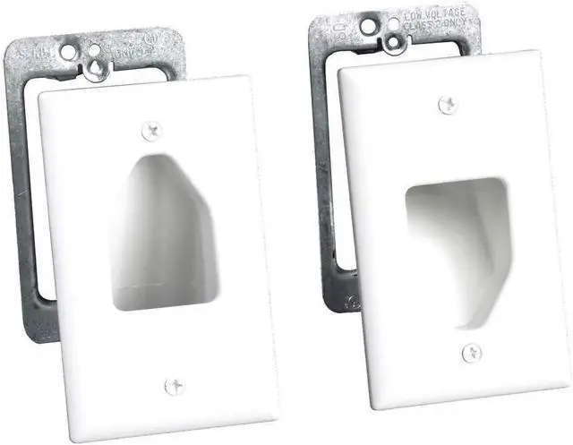 Main image of DATA COMM Electronics 50-3331-WH-KIT Flat Panel TV Cord Organizer Kit, Wall Cable Pass Through, Hides Low Voltage Wires Behind Mounted TV, Includes 2 Mounting Brackets, Up/Down Cable Plate, White