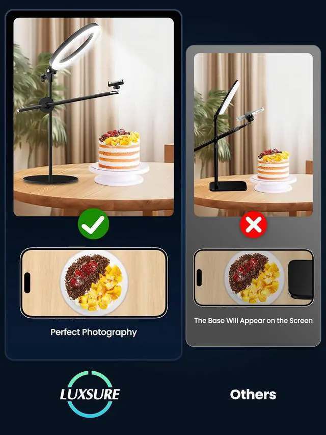 Alt view image 6 of 7 - Selfie Ring Light with Stand and Phone Holder,Overhead Phone Mount with 10.5" Ring Lights,Desk Circle Lingt with Tripod Adjustable Shooting Arm for Video Recording,YouTube,TikTok,Live Streaming