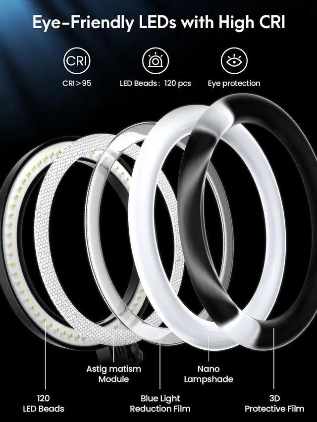 Alt view image 7 of 7 - Selfie Ring Light with Stand and Phone Holder,Overhead Phone Mount with 10.5" Ring Lights,Desk Circle Lingt with Tripod Adjustable Shooting Arm for Video Recording,YouTube,TikTok,Live Streaming